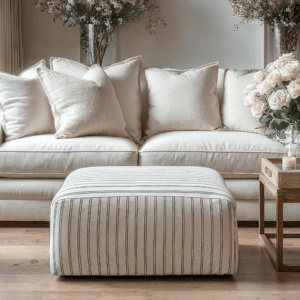 Quince Cream & Charcoal Striped Pouffe