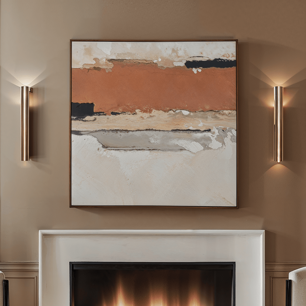 Raegan White & Terracotta Abstract Canvas Wall Art with Oak Effect Frame