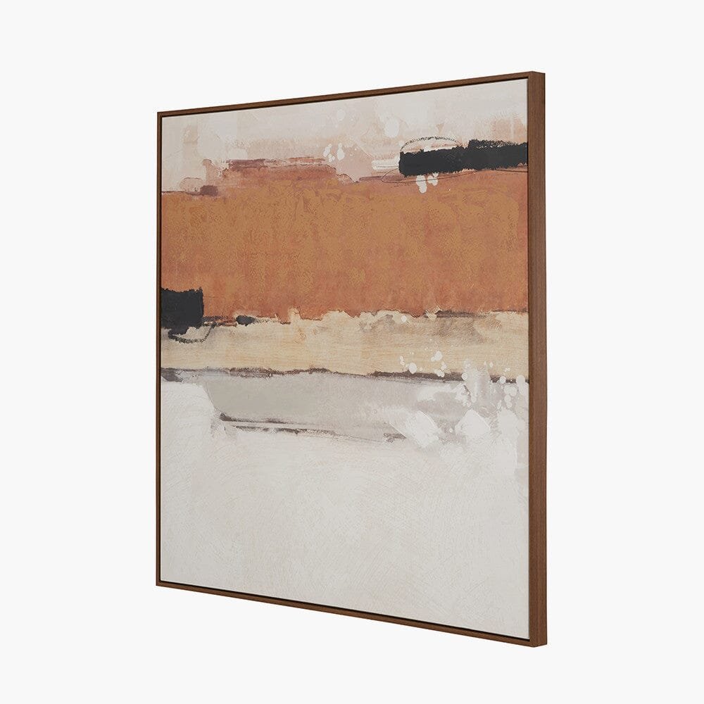 Raegan White & Terracotta Abstract Canvas Wall Art with Oak Effect Frame