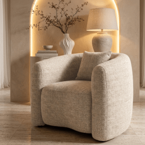 Ralph Sand Tweed Curved Armchair