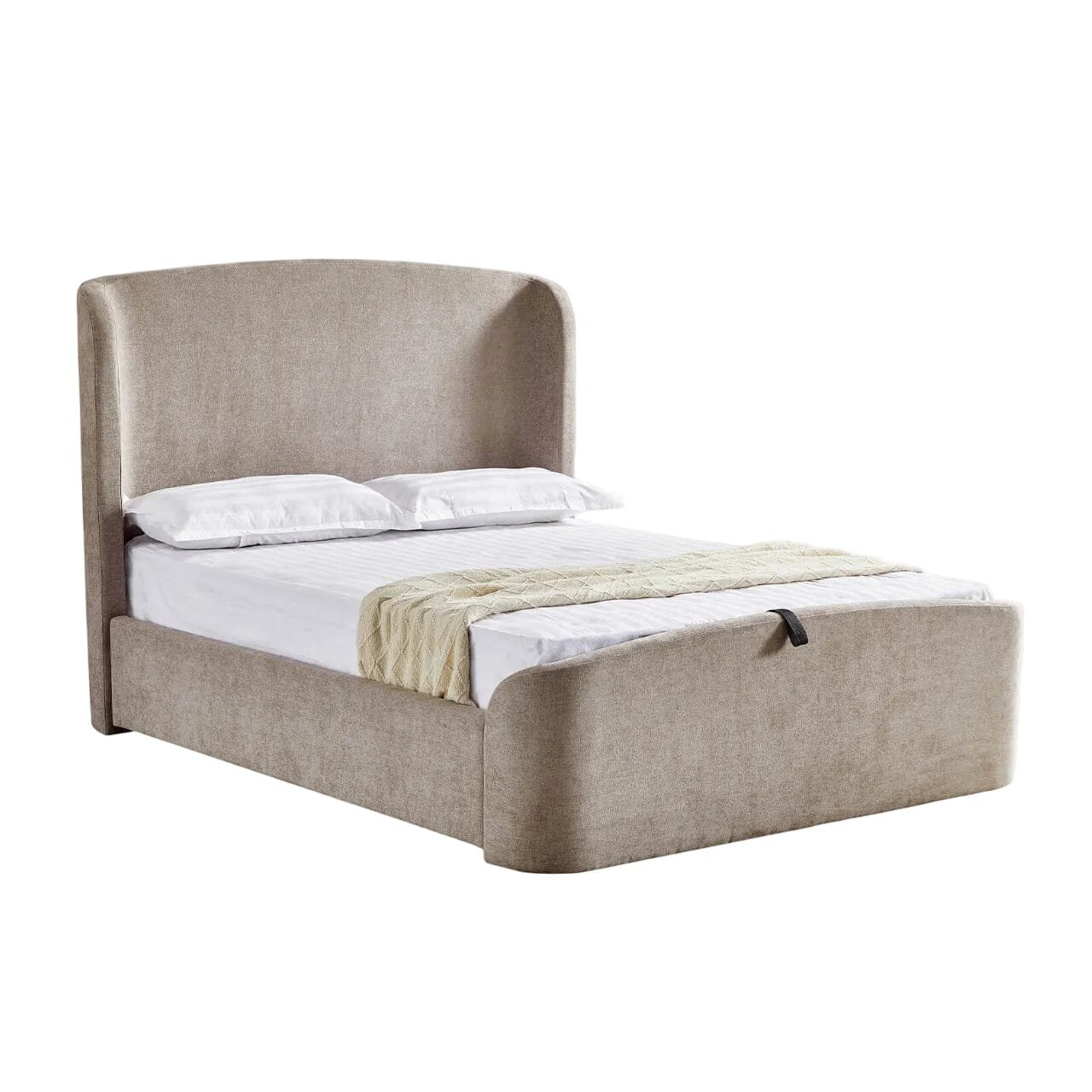 Reya Beige Textured Winged Ottoman Bed