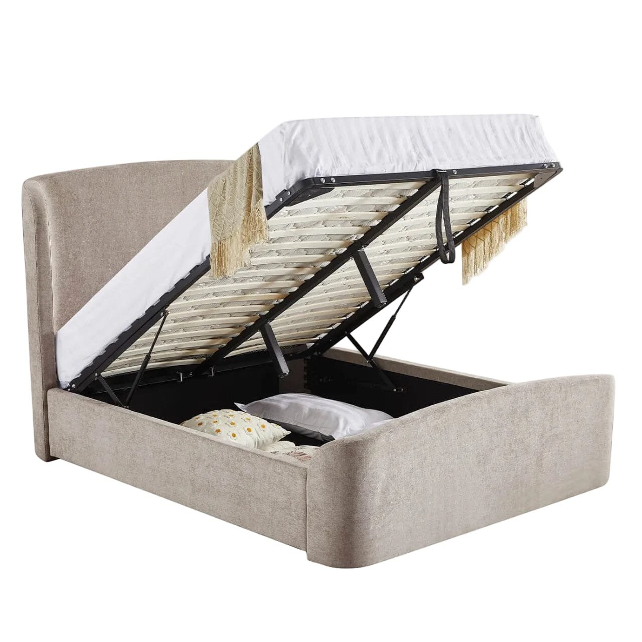 Reya Beige Textured Winged Ottoman Bed