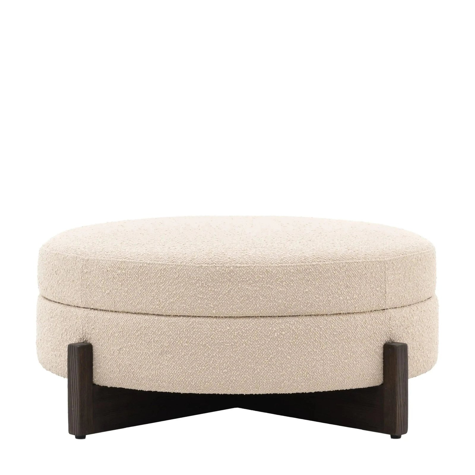 Richmond Neutral Boucle Round Storage Footstool with Walnut Detailing