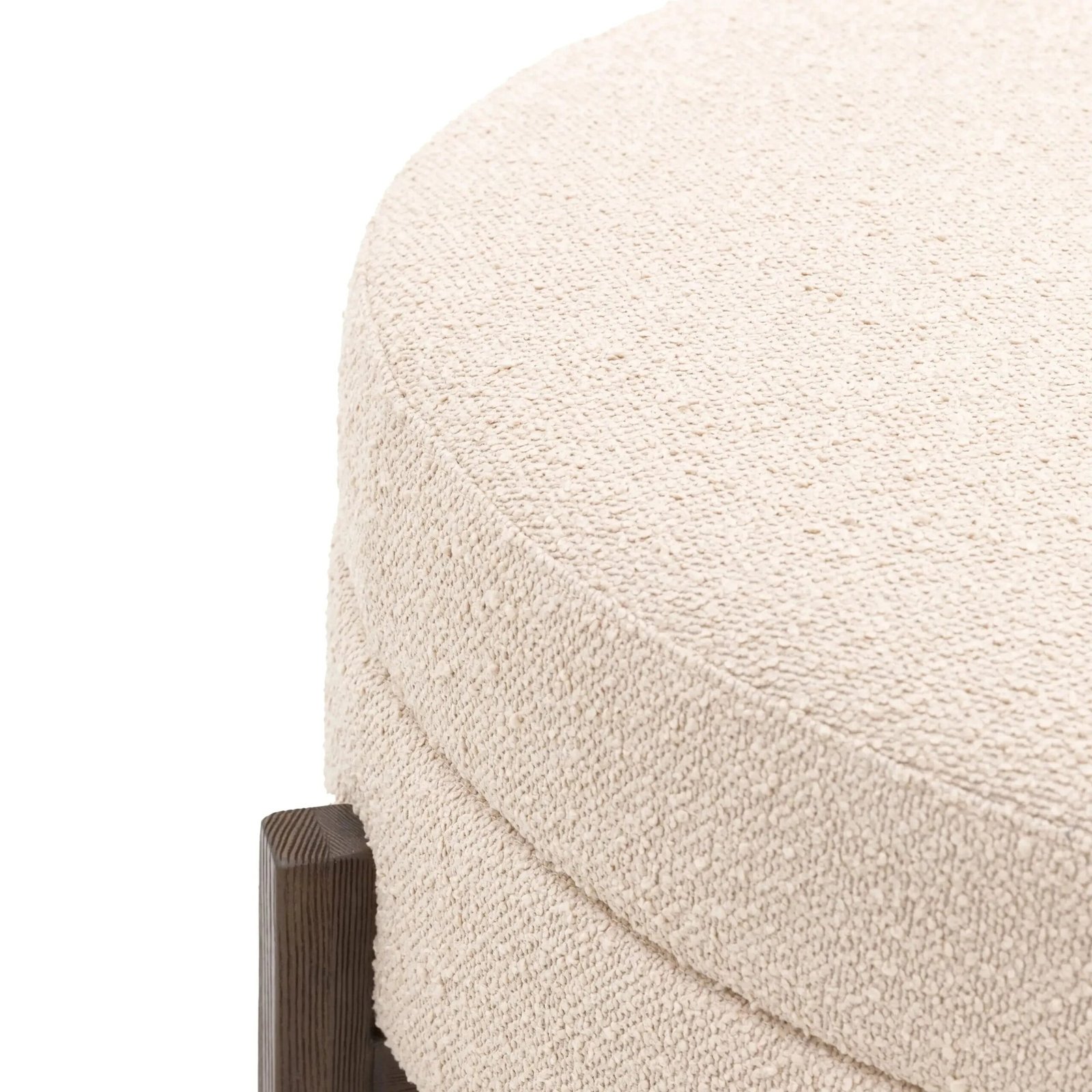 Richmond Neutral Boucle Round Storage Footstool with Walnut Detailing