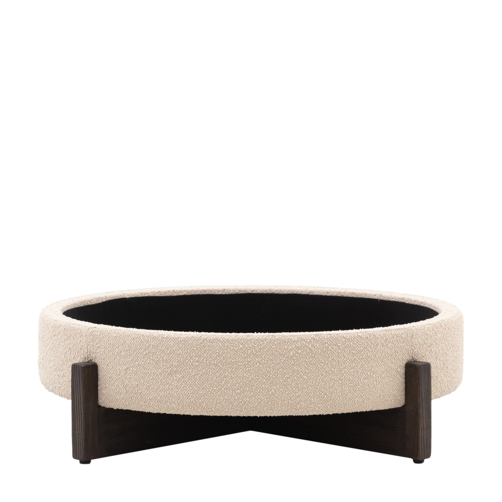 Richmond Neutral Boucle Round Storage Footstool with Walnut Detailing