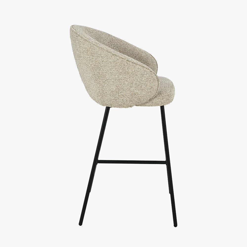 Romy Mocha Textured Chenille Bar Stool with Black Legs