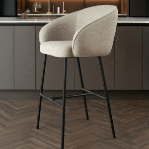 Romy Mocha Textured Chenille Bar Stool with Black Legs