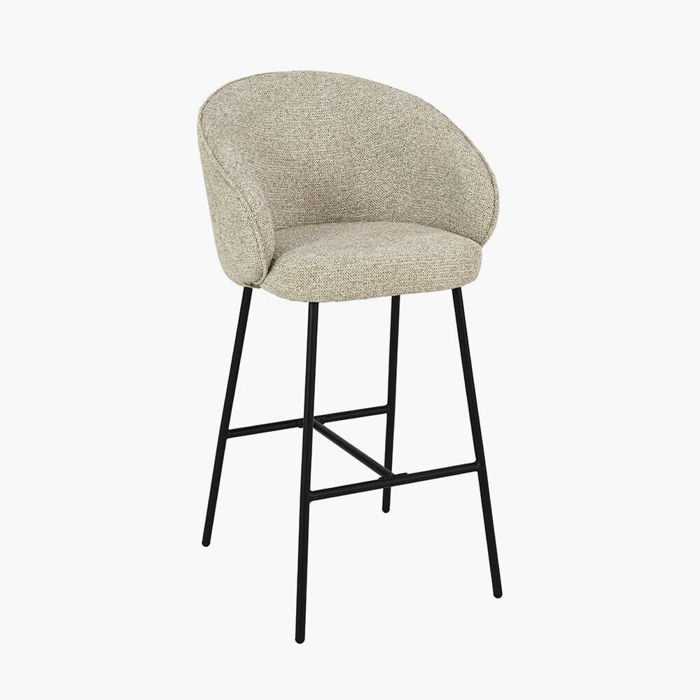 Romy Mocha Textured Chenille Bar Stool with Black Legs
