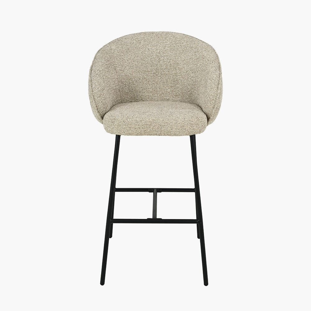 Romy Mocha Textured Chenille Bar Stool with Black Legs