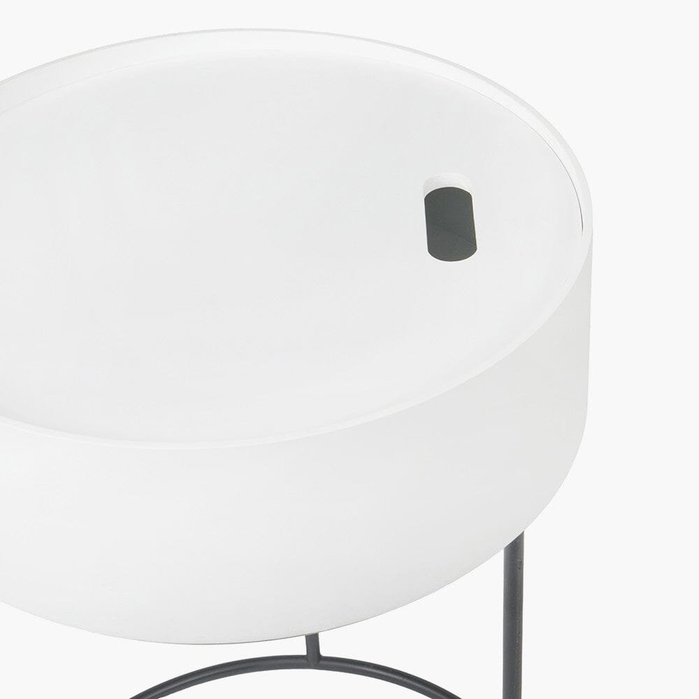 Rosolini White Wood Veneer & Black Metal Storage Side Table