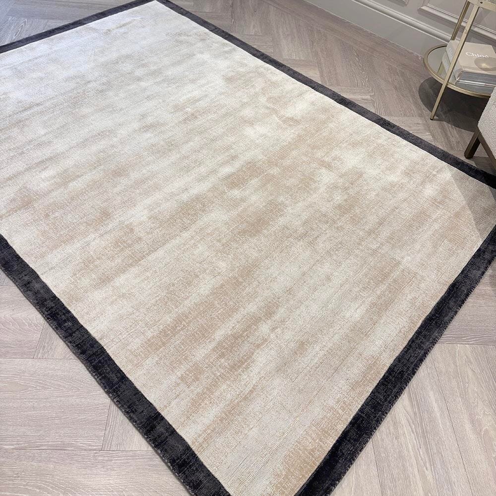 Ryley Cream Viscose Rug with Black Border