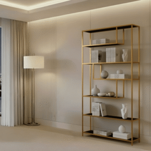 Sannia Matt Black & Gold Shelving Unit