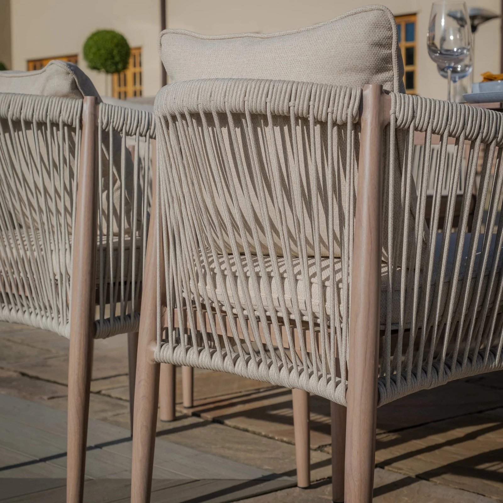 Santorini Outdoor Cream & Taupe Rope Weave 6 Seater Dining Set