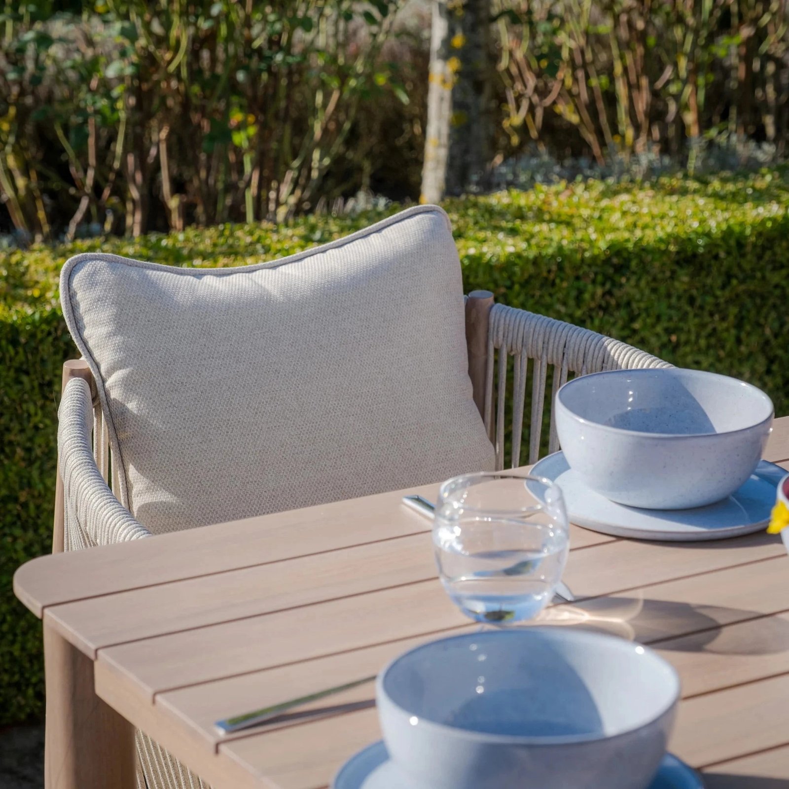 Santorini Outdoor Cream & Taupe Rope Weave 6 Seater Dining Set