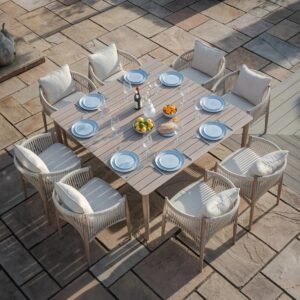 Santorini Outdoor Cream & Taupe Rope Weave 8 Seater Dining Set