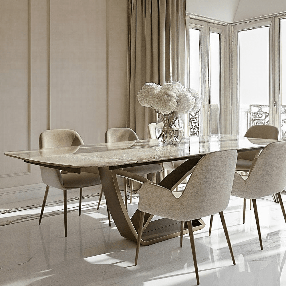 Sarzana Bronze Extending Rectangular Dining Table with Stone Top