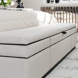Savoy Cream and Black Luxury Piped Velvet Ottoman Box