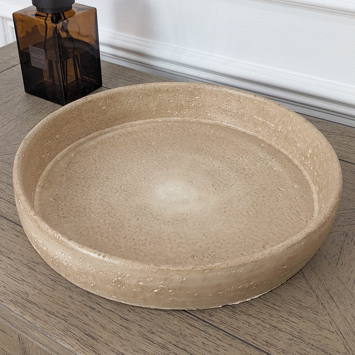 Seanna Taupe Distressed Round Decorative Tray