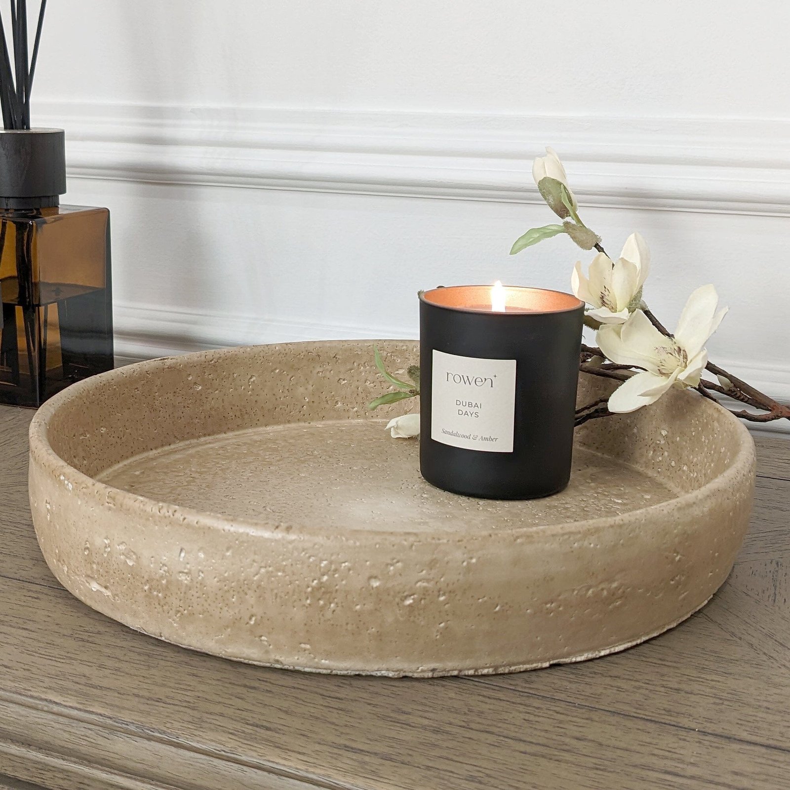 Seanna Taupe Distressed Round Decorative Tray