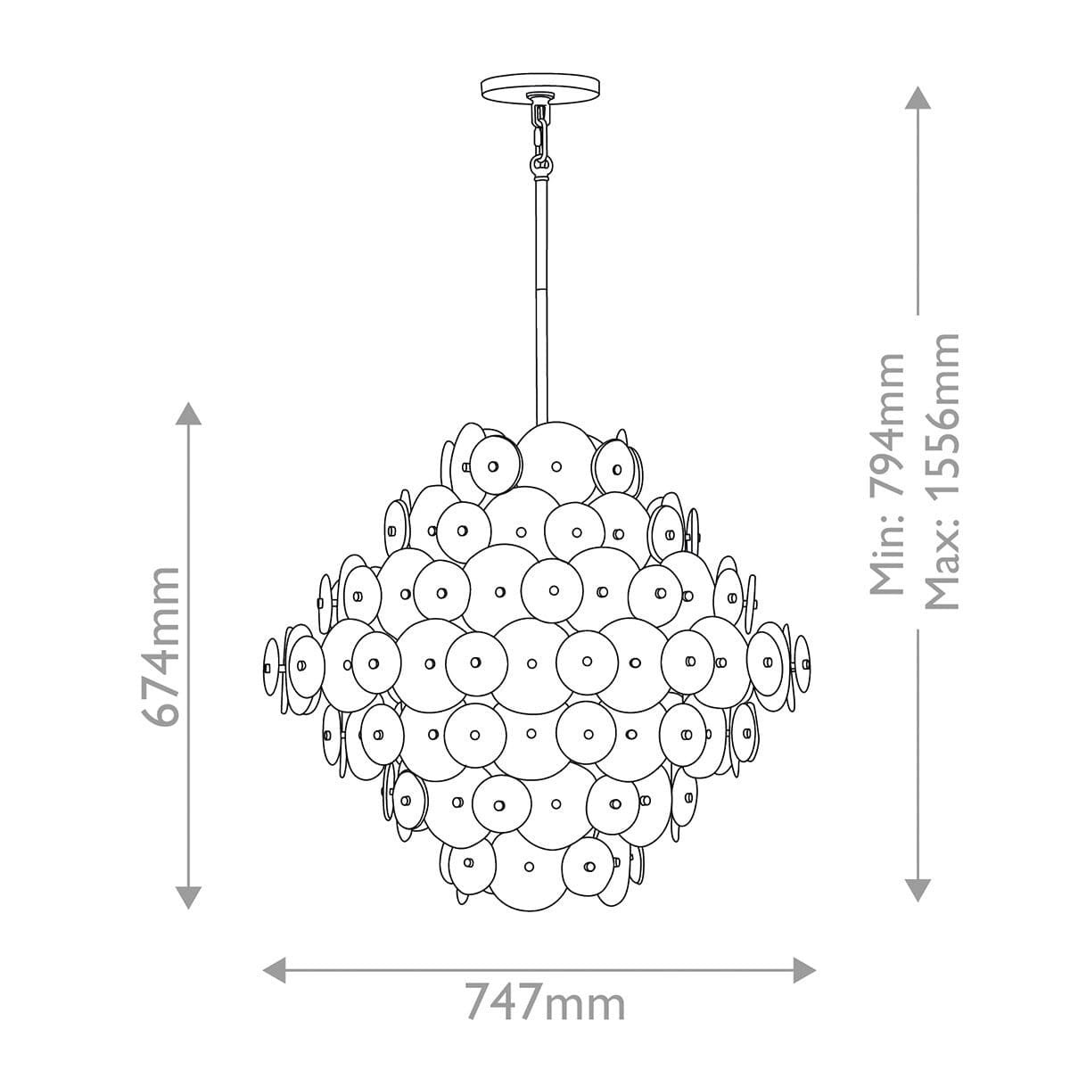 Selene Gold 16 Light Chandelier with Round Glass Detailing