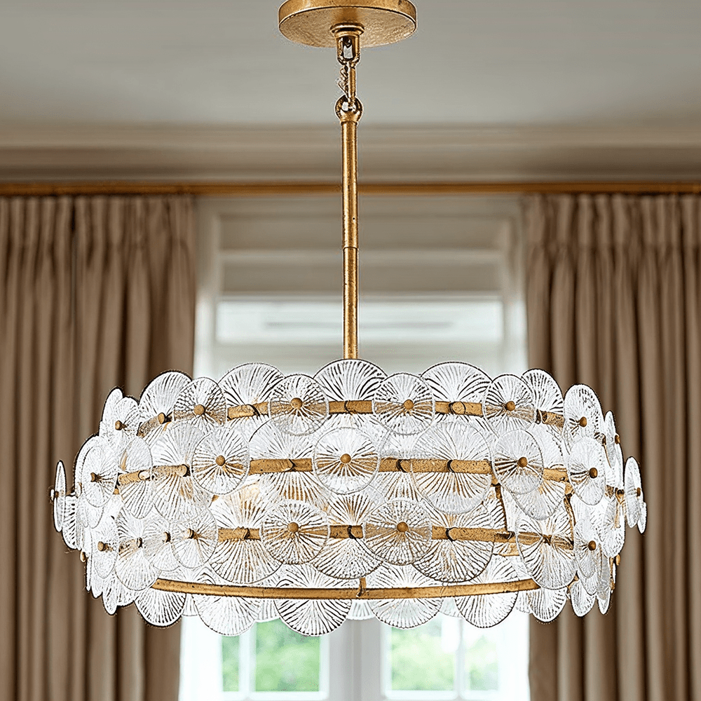 Selene Gold 6 Light Chandelier with Round Glass Detailing