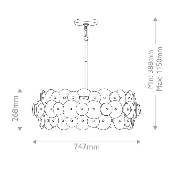 Selene Gold 6 Light Chandelier with Round Glass Detailing