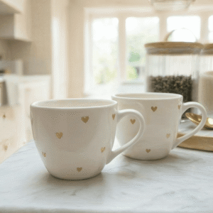 Seraphina Large White & Gold Heart Print Mug