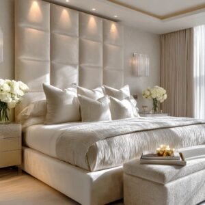 Serene Cream Velvet Luxury Cubed Upholstered Headboard