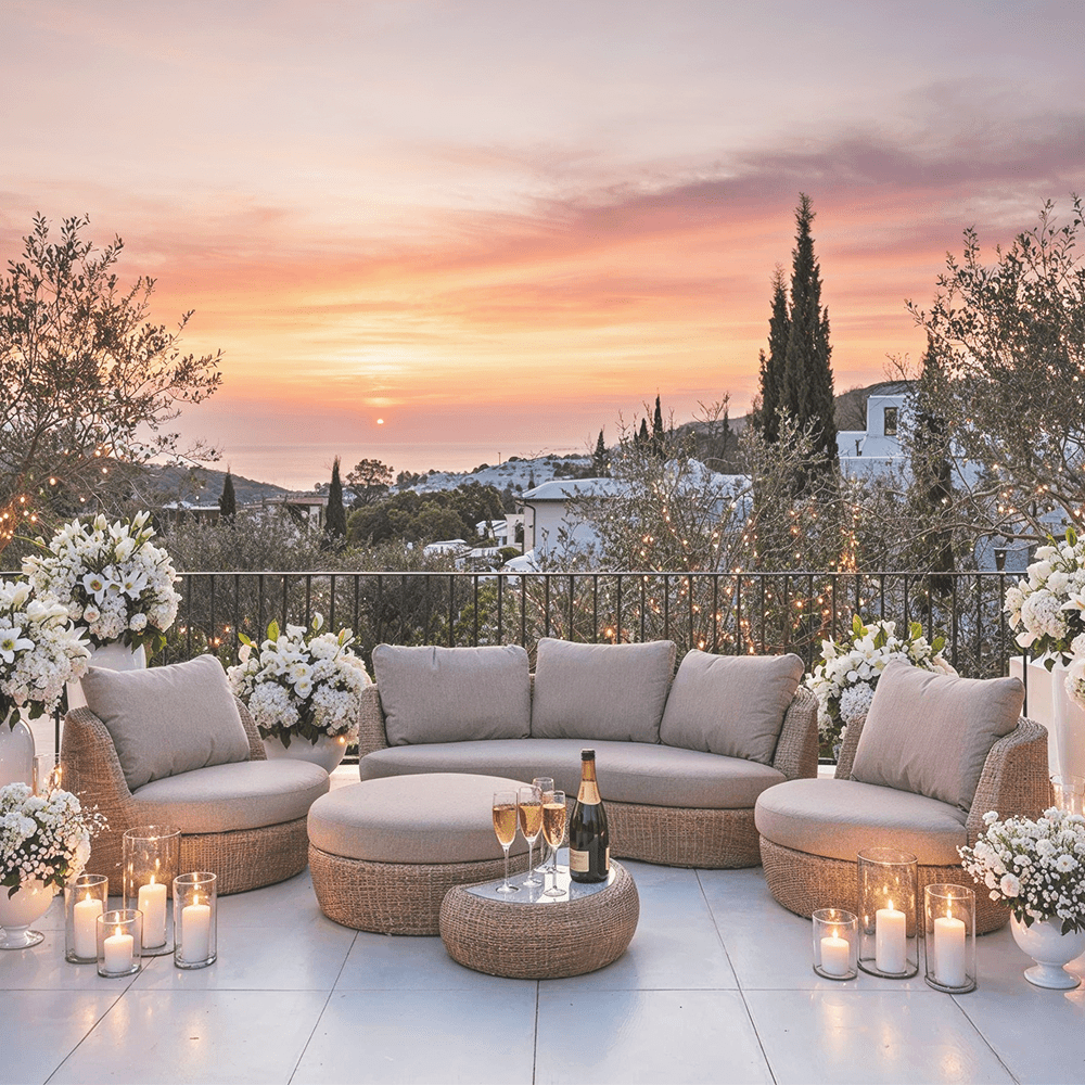 Sevilla Natural Wicker Outdoor Curved Sofa Lounge Set- Seats 5