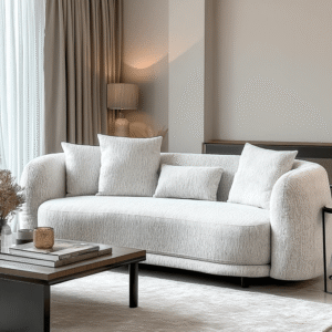 Shella Cream Textured Curved 2 Seater Sofa