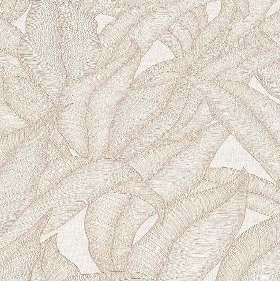 Sia Neutral Leaf Print Patterned Wallpaper