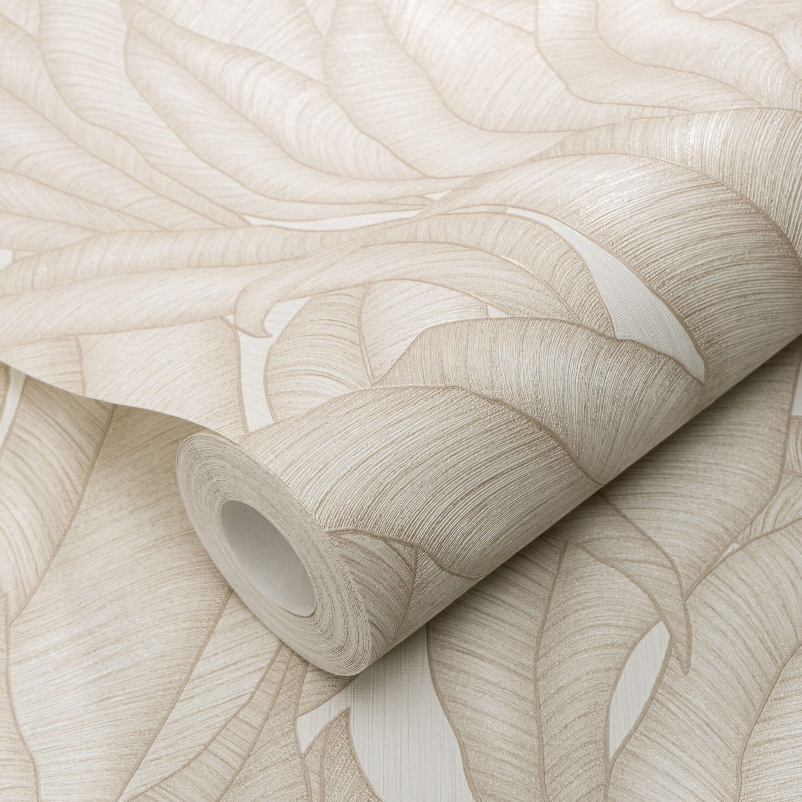 Sia Neutral Leaf Print Patterned Wallpaper