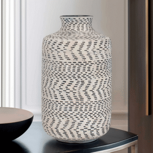 Sidira Natural & Black Aztec Print Stoneware Vase