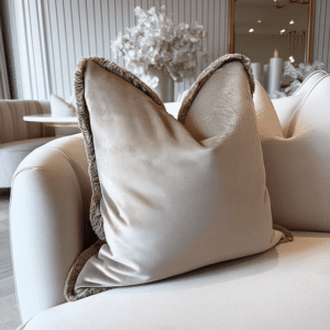 Sinéad Taupe Velvet Cushion with Fringe Detailing - 45x45cm
