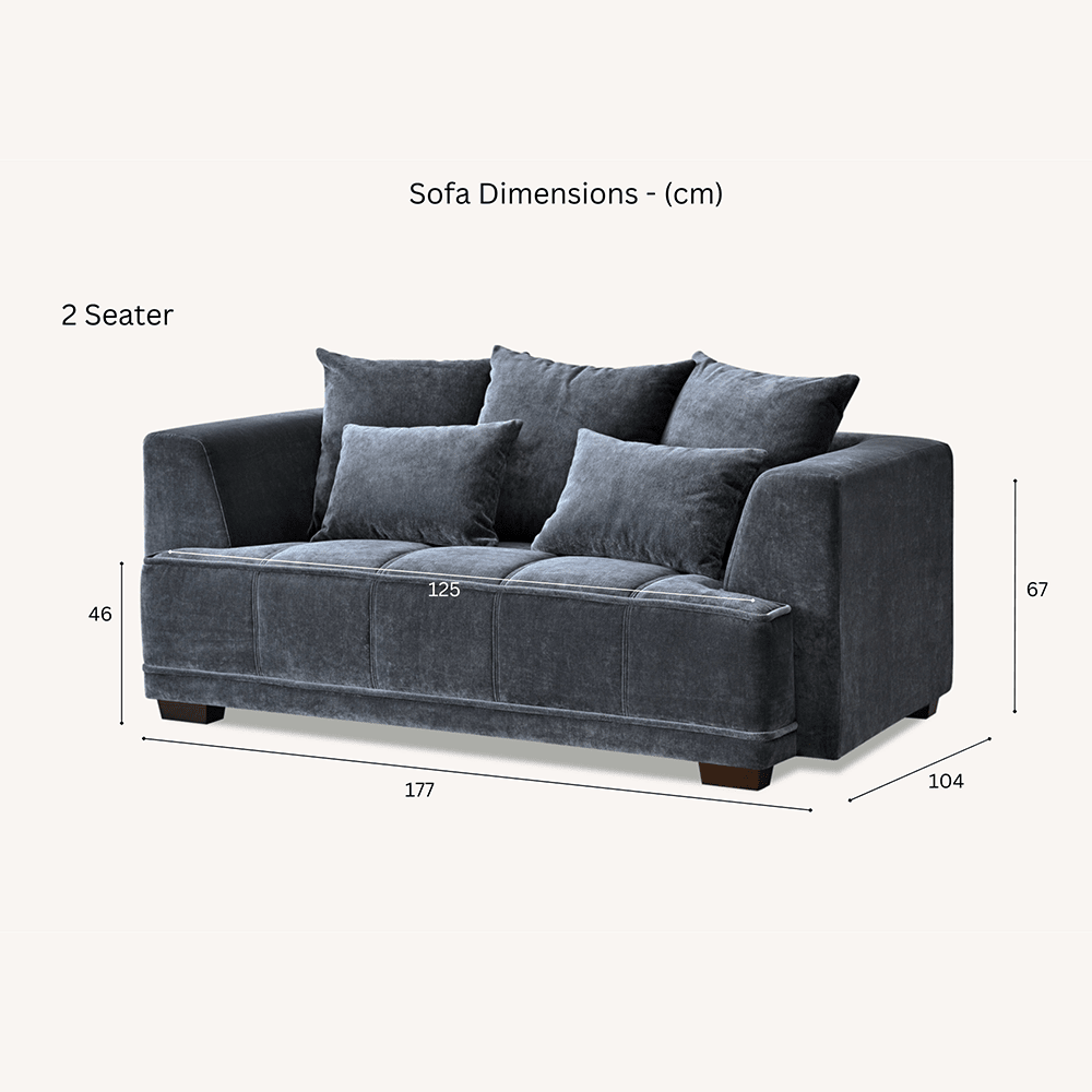 Sofia Steel Velvet Pillowback 2 Seater Sofa