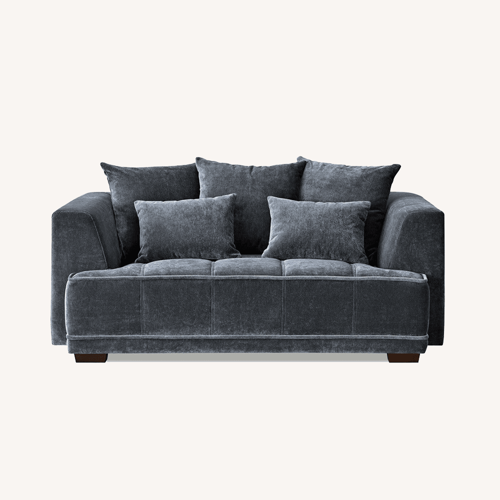 Sofia Steel Velvet Pillowback 2 Seater Sofa