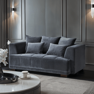 Sofia Steel Velvet Pillowback 2 Seater Sofa