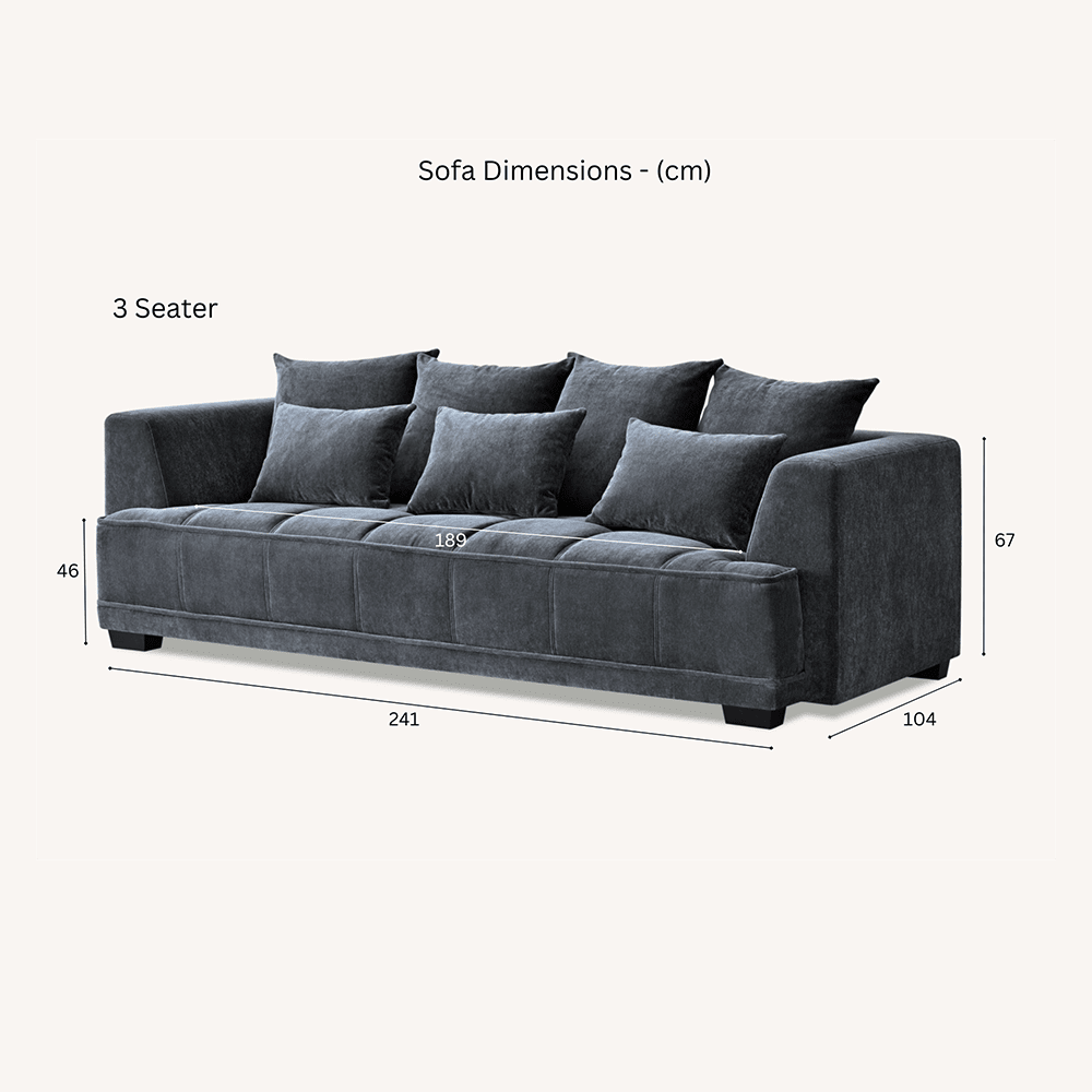 Sofia Steel Velvet Pillowback 3 Seater Sofa
