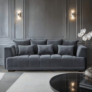 Sofia Steel Velvet Pillowback 3 Seater Sofa