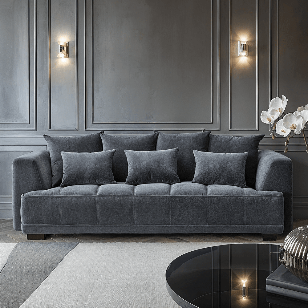 Sofia Steel Velvet Pillowback 3 Seater Sofa