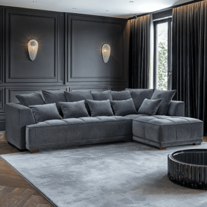 Sofia Steel Velvet Pillowback Right Hand Facing Chaise End Sofa