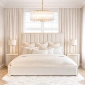 Soho Cream Velvet Bed with Cream Wood Frame