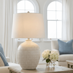 Soleil Ceramic Chevron Table Lamp with White Linen Shade