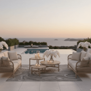 Soller Grey Marble Pattern Indoor Outdoor Rug