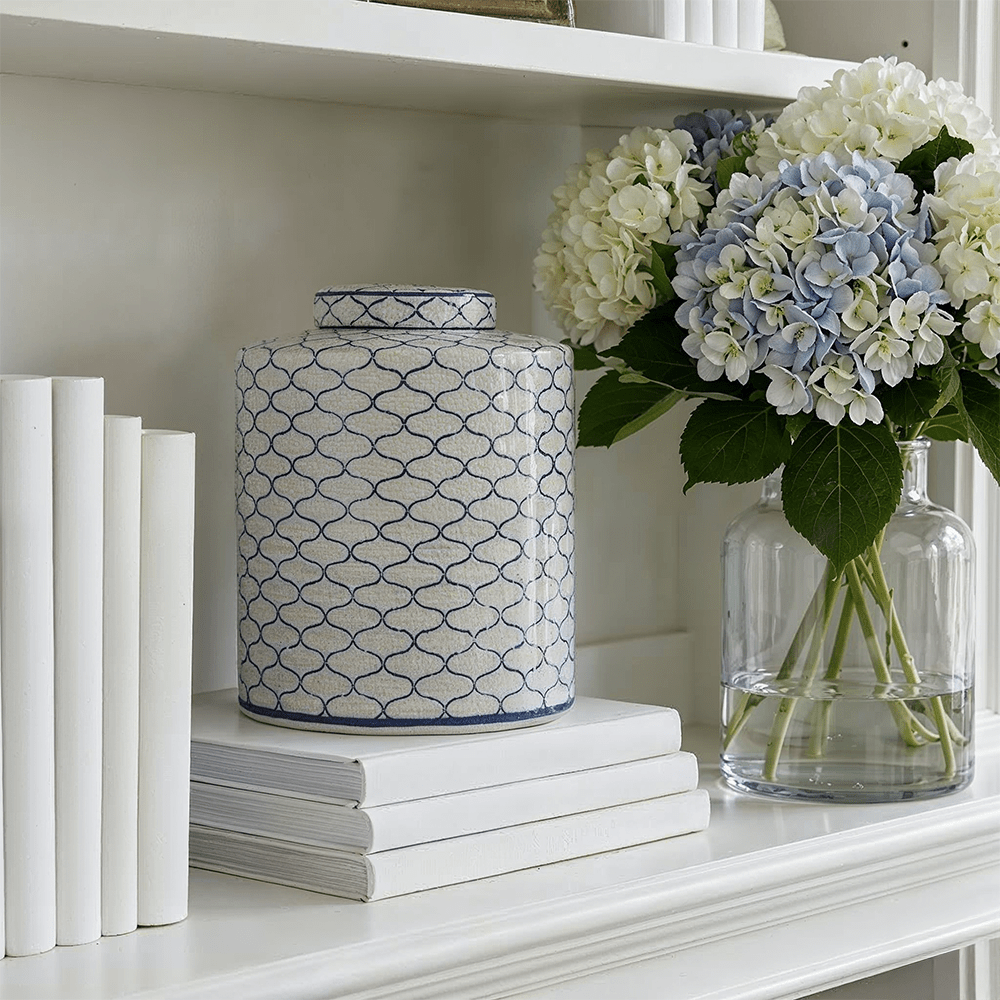 Soren Grey & Blue Ceramic Patterned Ginger Jar