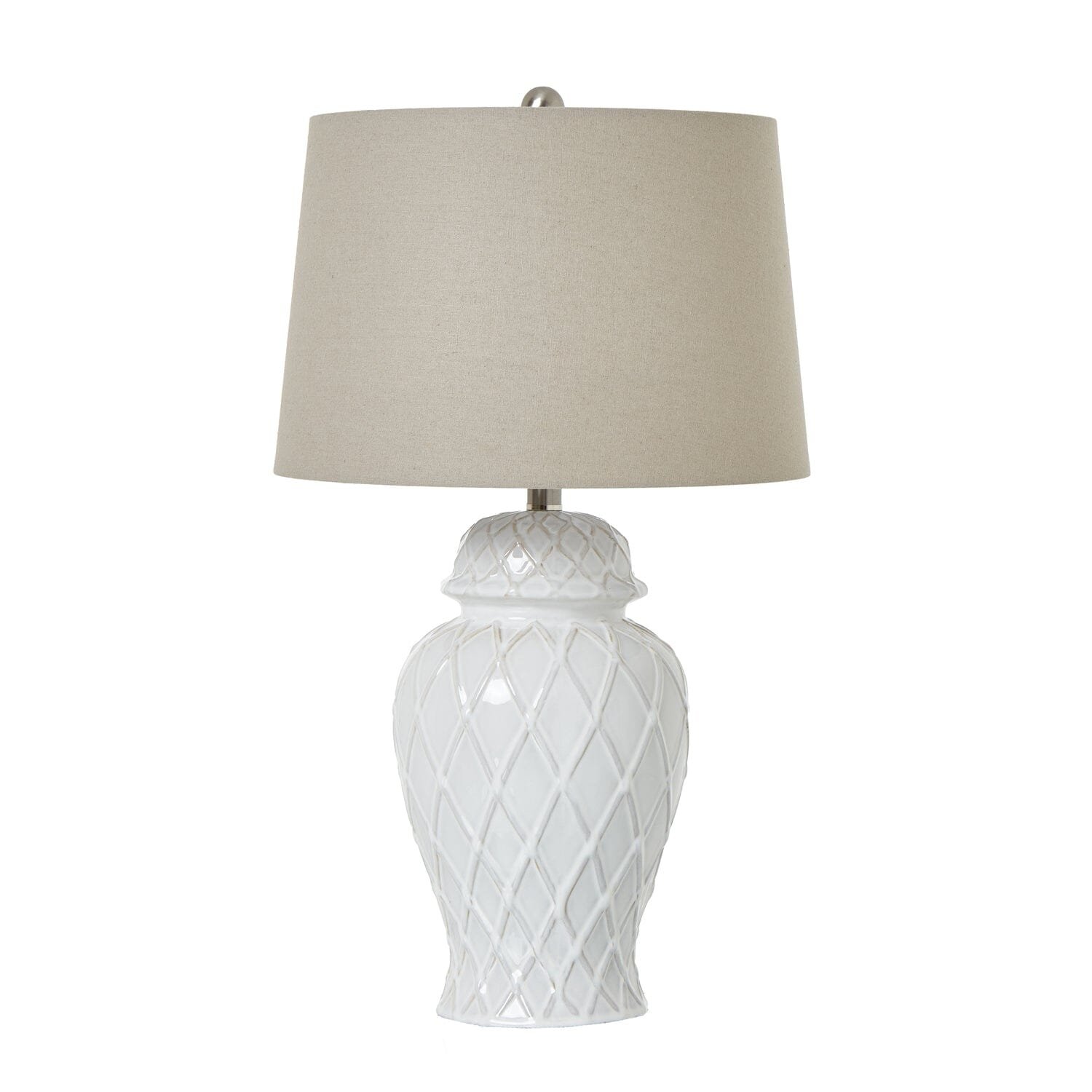 Stratford Ceramic Ginger Jar Lamp with Neutral Linen Shade