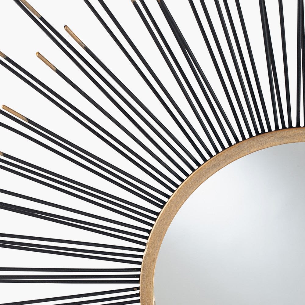 Sunburst Black & Gold Metal Round Wall Mirror