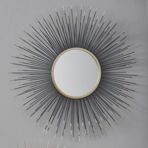 Sunburst Black & Gold Metal Round Wall Mirror