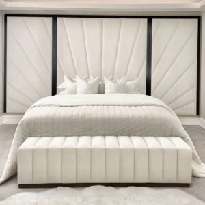 Sunburst Cream Velvet & Black Luxury Headboard with Wings
