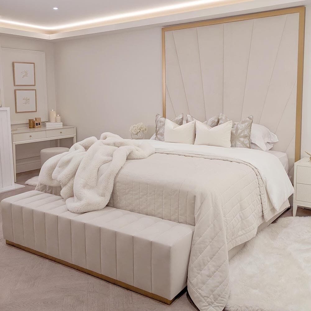 Sunburst Cream Velvet & Gold Luxury Wall Mounted Headboard